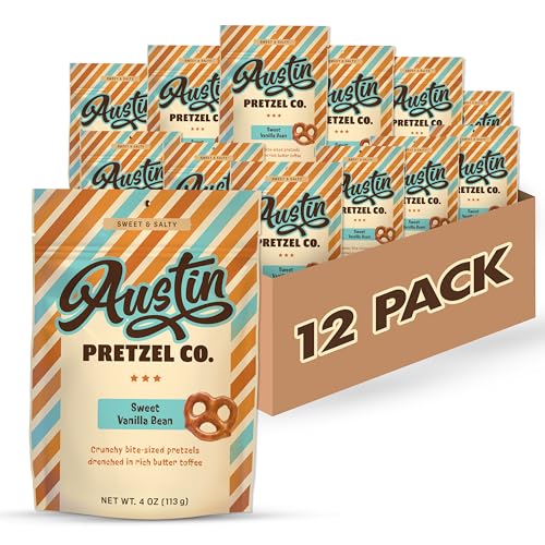 Vanilla Bean Flavor Pretzels – 4 Oz Gourmet Snack (Pack of 12)