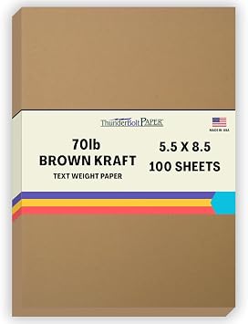 100 Brown Kraft Fiber 28/70# Text NOT Card/Cover Paper Sheets - 5.5 X 8.5 Inches Half Letter | Statement Size - 70lb/Pound Weight - Earthy Color - Natural Fibers - Smooth Finish