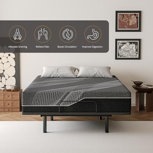 Image of Dyonery Split King Adjustable Bed Base + 14 Inch Gel Memory Foam Mattress | Wireless Remote, Head and Foot Incline & Massage, Zero Gravity, Gel-Infused Foam, Fiberglass Free, Tools-Free Assembly