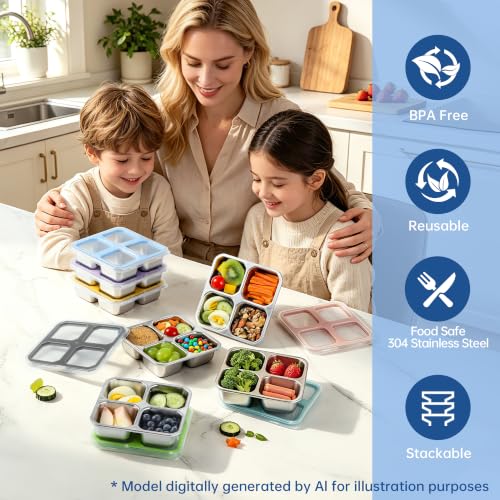Misichao Edelstahl Snackbox mit 4 Fächern, 400ML Snackdose Kinder – Ansicht 5