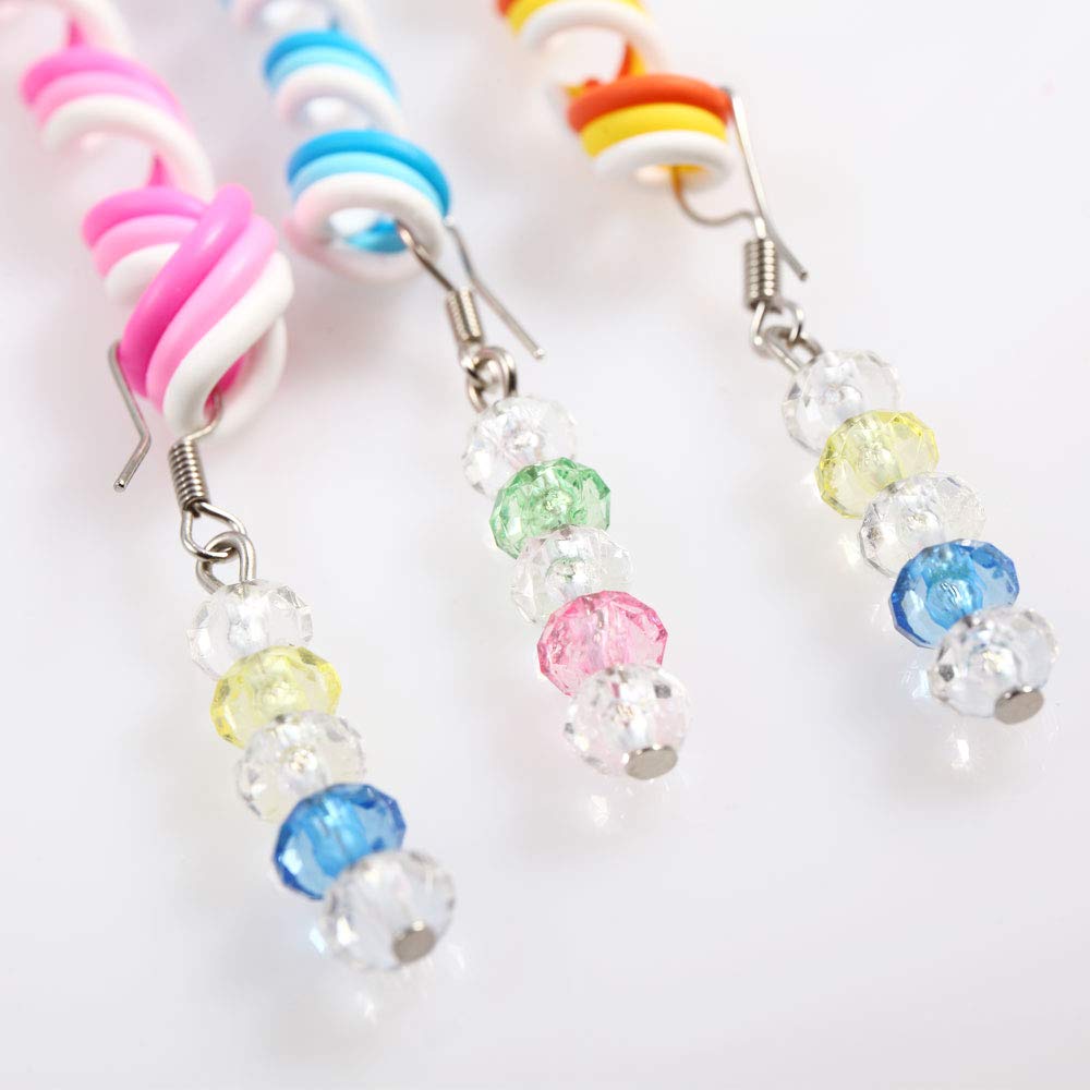 Hisight 12pcs Spiral Hair Rope Women Girl Hair Styling Twister Clip Hair Headwear with Crystal Pendant DIY Braider Tool Beaded Party Favor Hair Design Rainbow Roller Curler. (Trichromatic Mixture)