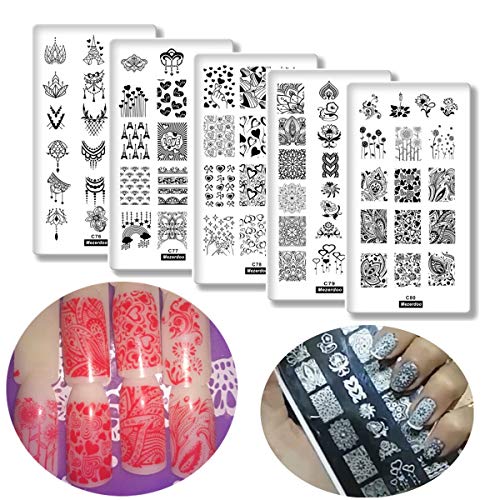 5Pcs Love Heart Flowers Nail Art Stamp Template Valentine Nail Art Stamping Plate Geometric Pattern Manicure Image Plates Festival New Year Nails Stencil #TOP15