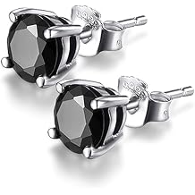 Solitaire Round Black Onyx 925 Sterling Silver Stud Earrings Platinum Plated Fine Jewelry for Women Men