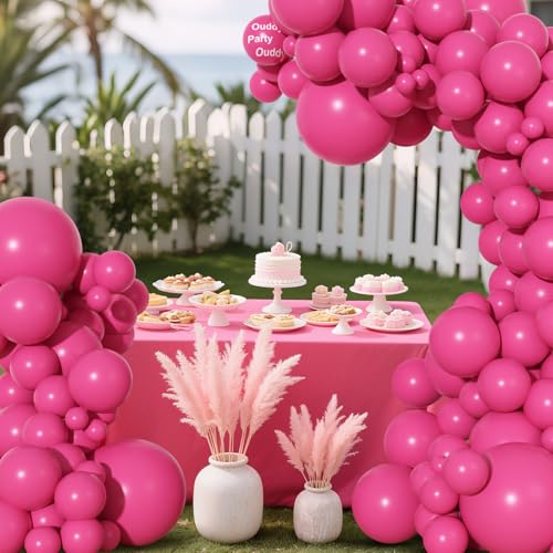 Image of Ouddy Party 129Pcs Hot Pink Balloon Arch Garland Kit in 18 12 10 5 Inch | Different Sizes 6Pcs 18 inch Magenta Fuchsia Pink Latex Balloons for Birthday Shower Princess Wedding Party Decorations
