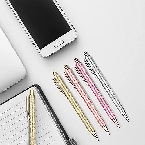 Unibene 8 Pcs Glitter Ballpoint Pens, Cute Pretty Rose Gold Metal Retractable Journaling Pens For Women Girls Gifts Office Supplies, Black Ink Medium Point 1Mm 4 Colors #TOP4