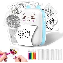 Mini Thermal Printer, Inkless Printer with 5 Rolls Paper, Bluetooth Smart Pocket Compatible with iOS & Android, Portable Thermal Printers for PicturesRetro-Style PhotosReceiptsNotes