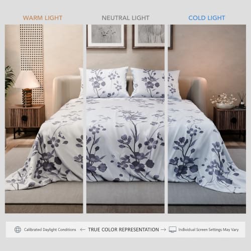 Image of BLISSHOME SoftTouch 140TC Cotton King Size Printed Bedsheet with 2 Pillow Covers for Double Bed, Silky Smooth Bedding Set, Breathable, Easy Maintain, Floral Print - Violet