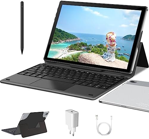 2023 Newest Android 11.0 Tablet, 2 in 1 Tablet 10.4 Inch, 5G WiFi Tablet with Keyboard, 4GB + 64GB Storage, Quad-Core Processor, 13MP Camera, 1332*800 HD Display, Mouse/Leather Case (DGO-S7 Silver)