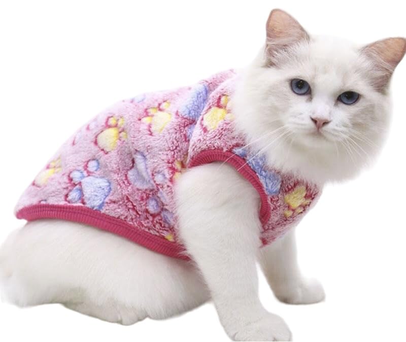 KUTKUT Small Dog Cat Fleece Shirt, Cute Paw Print Fashion Soft Flannel Shirt for Papillon, Pekingese, Shihtzu etc/Cat (Size: XL, Chest: 50 cm, Back Length: 40cm) Only for Small Breed