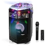 Pyle Portable Rechargeable Wireless PA Speaker System w/ Bluetooth, 500W Peak Power Outdoor Speaker Microphone Set with Mic Talkover, Flashing LED DJ Lights, USB SD FM Radio AUX, Mic Included