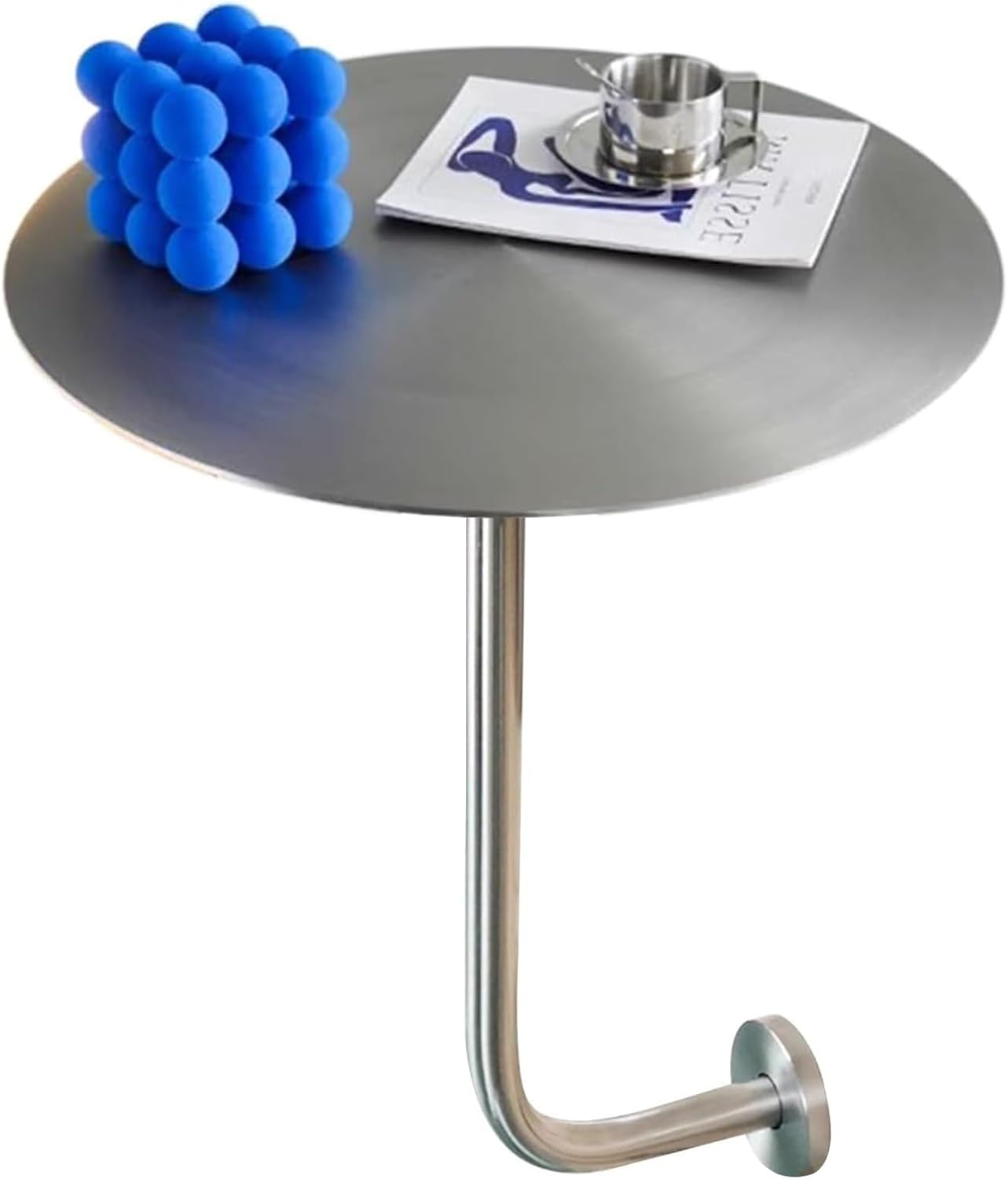 Wall-Mounted Cocktail Table with L-Shape Bracket Round Bar Table, Silver Stainless Steels Breakfast Kitchen Dining Table Outdoor Garden Cocktail Bistro Table for Home, Office, Dining Room(30