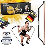 ROAD2GOAT® - [FITNESSBOGEN] Krafttraining mit Widerstandsbänder Stange, Resistance Bands Set mit 147cm Fitnessstange – Home Gym Equipment mit Fitnessbändern – inkl. Trainingshandbuch und Tragetaschen