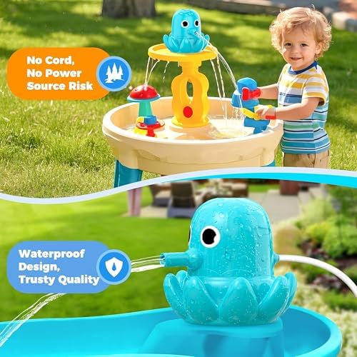 Water Table Pump, Continuous Flow Rechargeable Magnetic Octopus Pump, Battery Powered No Drill Installation, Non-Stop Fun Summer Outdoor Water Toys, Water Play Accessories for Kids Toddlers, Green - 2