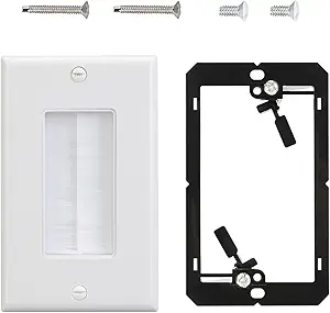 Single Gang Wall Plate Cable Pass Through for Low Voltage Wires with Bracket,Single Gang for In-Wall Cable Management,Cord Hider for Wall Mount TV,1 Packs