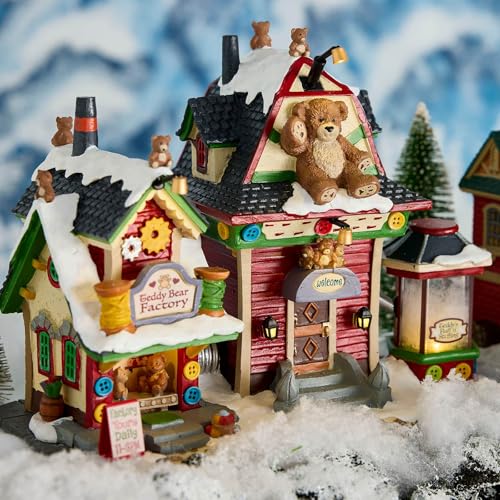 Fábrica de peluches LEMAX con luces LED edificio iluminado navideño de resina 2