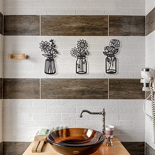 Set Of 3 Metal Flowers Wall Decor Metal Flower Minimalism Metal Flower Wall Art Decor Wall Art Black Flower Iron Decor Metal Wall Sculpture For Patio Balcony Bathroom Decor Wall Art Bathroom Decor #TOP6