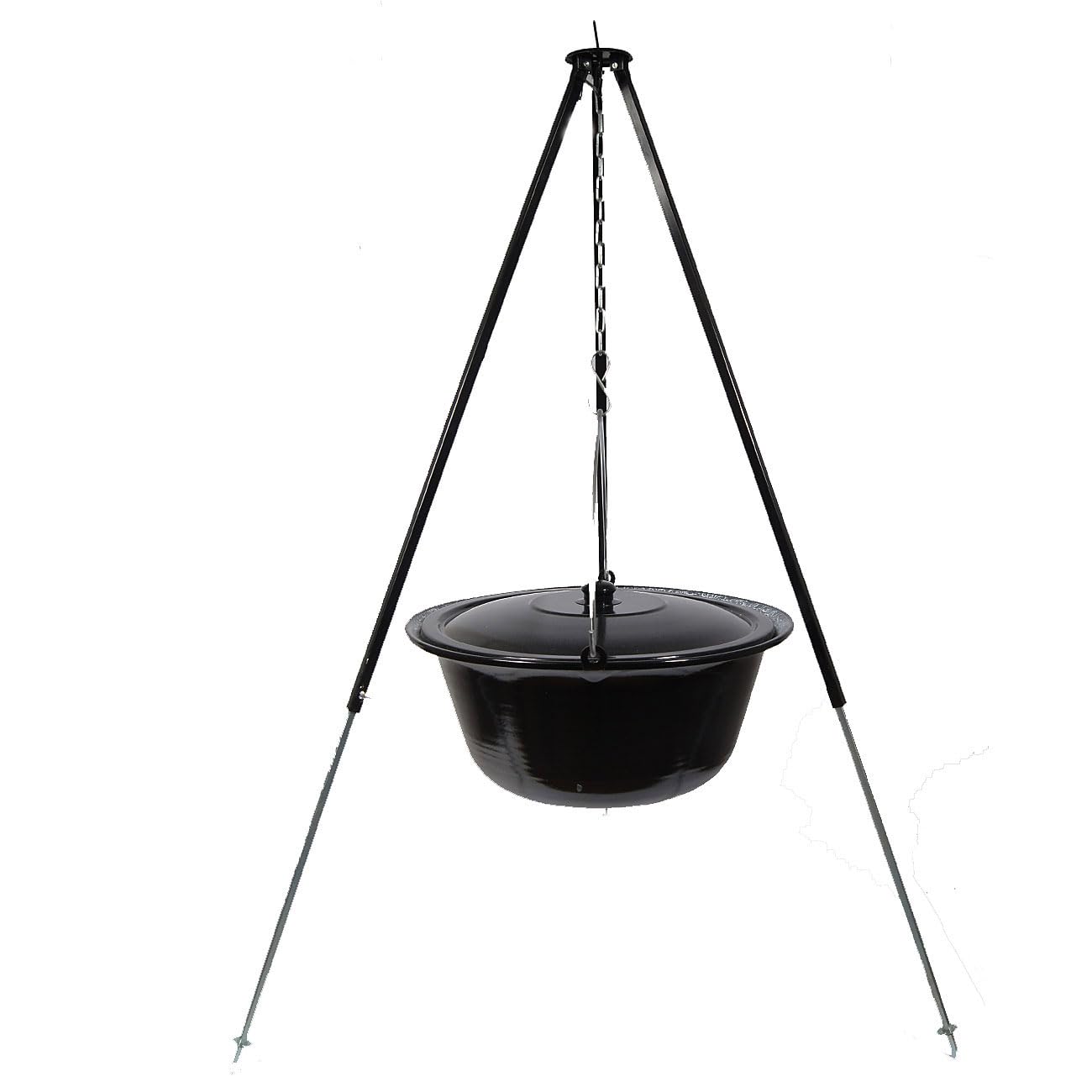 Set Gulaschkessel 22 L mit Deckel Emaille und Dreibein Teleskop 90-145 cm