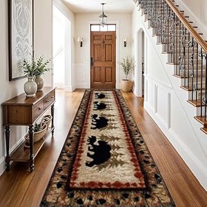 Lodge Black Bear Runner Rug, 2x6ft, Cabin Rustic Animals Bear and Cubs Forest Woodland Hallway Rugs, Western Hunting Theme Long Runner Rug, Easy to Clean and No shedding for Living Room Kitchen Lodge Black Bear Runner Rug 2x6ft Cabin Rustic Animals Bear and Cubs Forest Woodland Hallway Rugs Western Hunting Theme Long Runner Rug Easy to Clean and No shedding for Living Room Kitchen