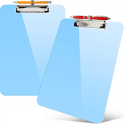 Vista 13 de Sooez Portapapeles de plástico con soporte para bolígrafo, [10% más grueso] Tableros de clip de 8.5 x 11 pulgadas con clip de perfil bajo, Naranja