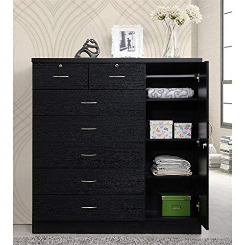 Pemberly Row Tall 7 Drawer Chest With 2 Locking Drawers And Garment Rod Or Extra Storage In Black #TOP2