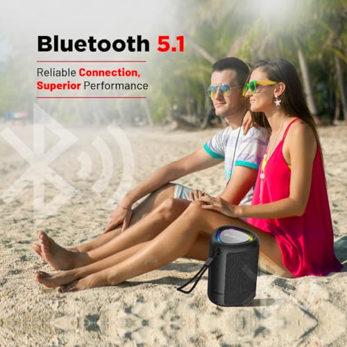 Image of pTron Fusion Mount V2 Mini Bluetooth Speaker with 12W Euphonic Sound, 10 hrs Playtime, Prismatic RGB Lights, Multi-Playback Modes-BT5.1 /TF Card /Aux-in Port, Type-C Charging & TWS Feature (Silk Black)