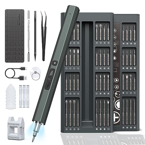 Hancaner 82 in 1 Mini Electric Screwdriver Set - Precision Electronics Tool With 64 Magnetic Bits, Rechargeable, 3 LED, 200RPM for Phone/Laptop/Watch
