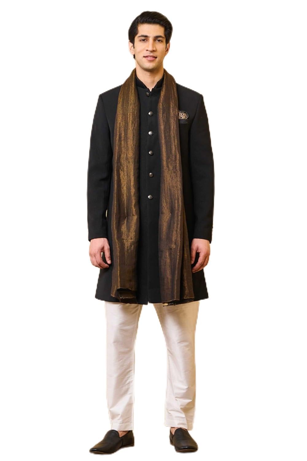 Black Modern Glittery Indo Western For Men-image-33