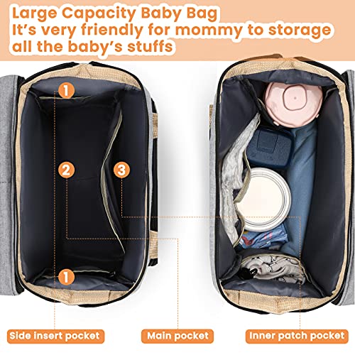 Diaper Bag Backpack, CAMTOA Baby Nappy Changing Bags with Changing Station, Portable Baby Bed 3 in 1 Multifunction Travel Bassinet, Folding Crib, Shade Cloth, Changing Pad, Large Capacity, Waterproof