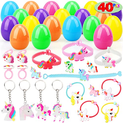 TOY Life Easter Eggs Filled with Unicorn Toys, 20 Large Plastic Eggs Pre-Filled for Easter Baskets, Easter Egg Hunt, Unicorn Keychain Ring Filled Easter Eggs for Girl, Easter Prize, Party Gift