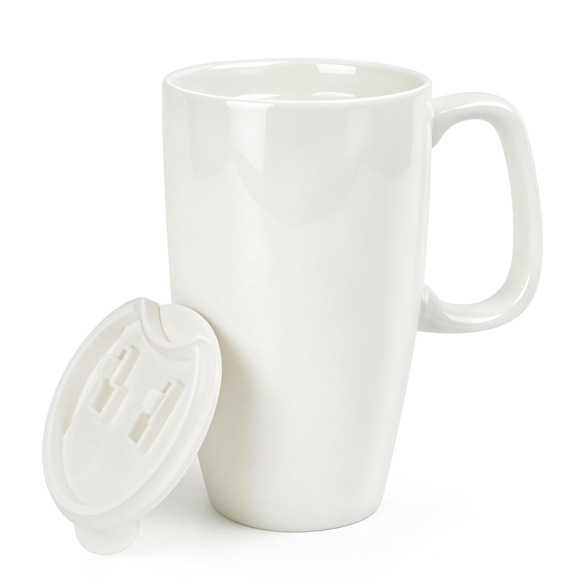 Linkidea 20oz Ceramic Coffee Mug with Slide Lid, Large Mug with Handle, Reusable Drinking Cup, Microwave and Dishwasher Safe