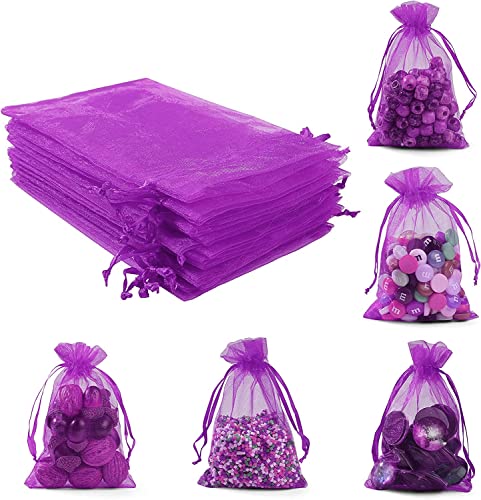 Image of ANZNKU 50Pcs Purple Organza Bags 5x7 Inch, Small Mesh Gift Bag for Jewelry Candy Sachet Craft, Small Mesh Bags with Drawstring for Party Wedding Favor & Easter