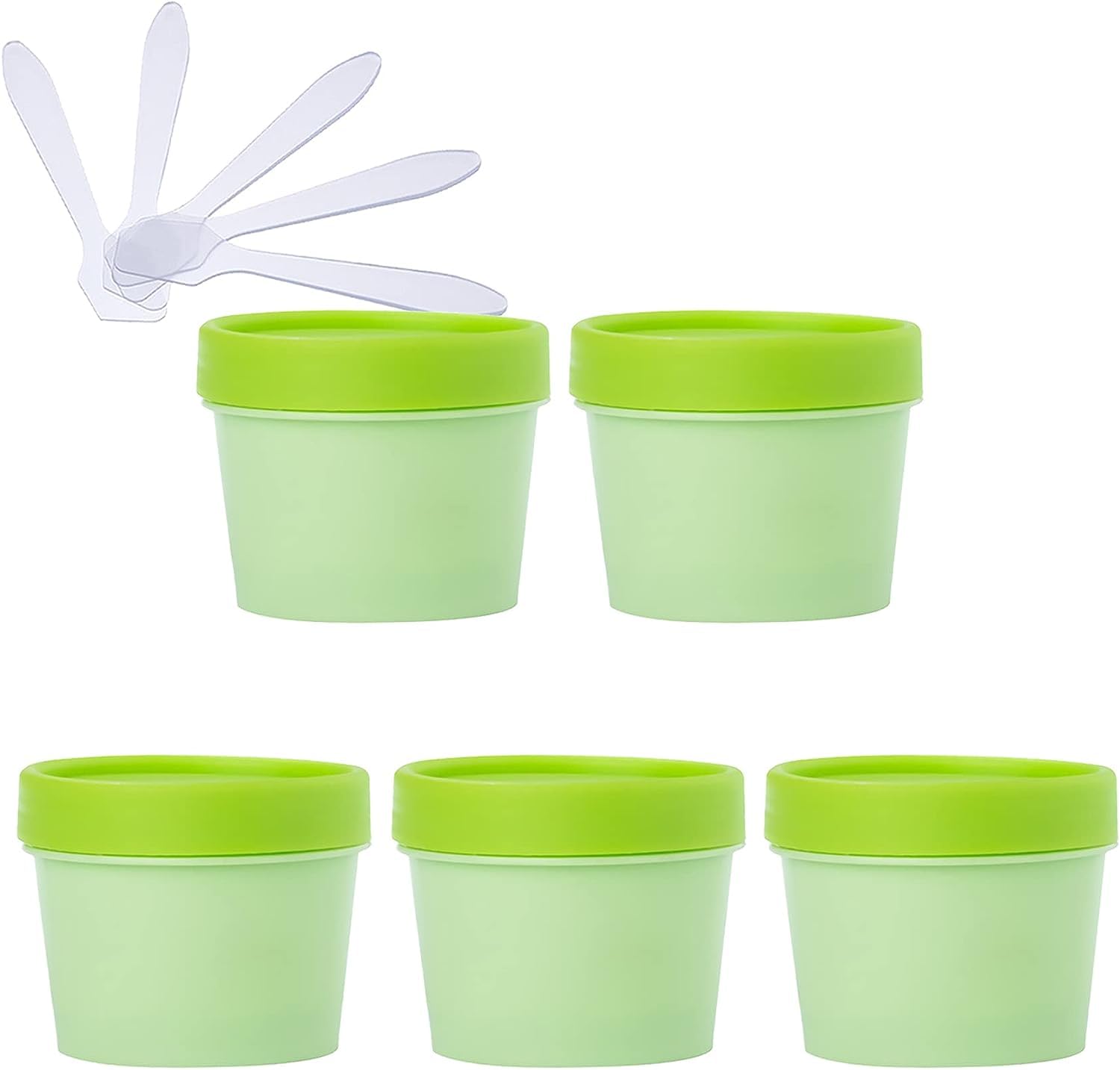 FLYIODFCXV cosmetic jar, 5 PC Plastic Storage Jars with Inner Liner for Body Hand Face Cream Lotion Gel 5X Spatula(Green,6.8 Ounces)