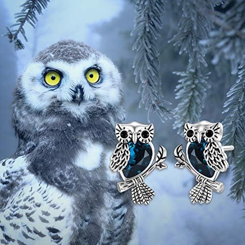 Owl Earring Stud with CZ Crystal 925 Sterling Silver Animal Jewellery Anniversary Birthday Mothers Day Gift for Mummy Women Teen Daughter