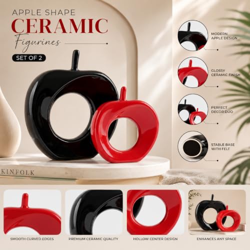 Image of Home D�cor Apple Shape Statues| Glossy Ceramic Figurines - (Set of 2 Piece, Red & Black)