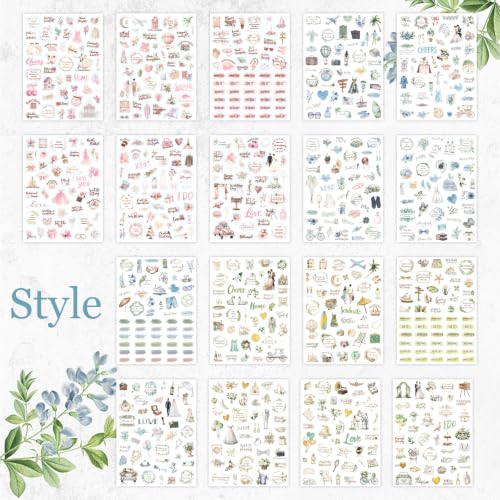 Molirex Autocollants pour livre d'or de mariage, 830 motifs, 18 feuilles d'autocollants d'amour, livre d'or avec marqueur – Autocollants de mariage à faire soi-même pour album photo, scrapbooking ou