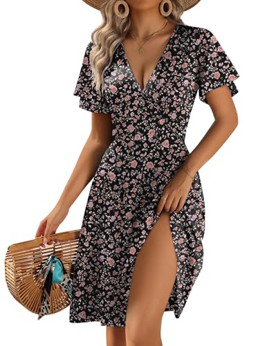 Image of Zeagoo Womens Summer Dresses Wrap V Neck Dress Floral A-Line Ruffle Sleeve Casual Sundress with Pockets 2026