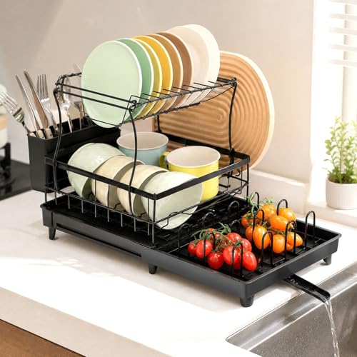 VINATO Égouttoir à Vaisselle 2 Niveaux, Égouttoir Vaisselle Rétractable sur Évier avec Plateau Amovible, Bec Rotatif à 360° et Extensible, Egoutoire...