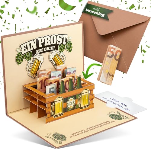 BASICBIRD Geldgeschenk als Popup Bierkiste, Geburtstagskarte Geldgeschenk, Geldkarte Geburtstag, Originelle Geldgeschenke Geburtstag, Verpackung Geldgeschenk, 60. Geburtstag, Geldgeschenk Männer