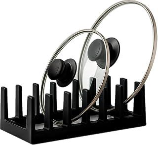BOAA Fresh Pot Lid Holder - Space Saving Lid Holder for up to 6 Lids & Pans | Perfect Kitchen Organisation for Drawers & Worktops (Pure Black)