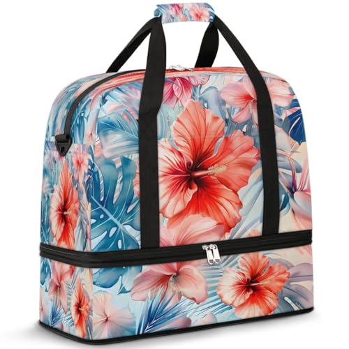 Travel Duffel Bags Palm Leaf Flower Foldable Weekender Bags for Women with Shoes Compartment Waterproof & Tear Resistant Carry on Overnight Luggage Duffel Bag Shoulder Sports Tote Bag,A-1007