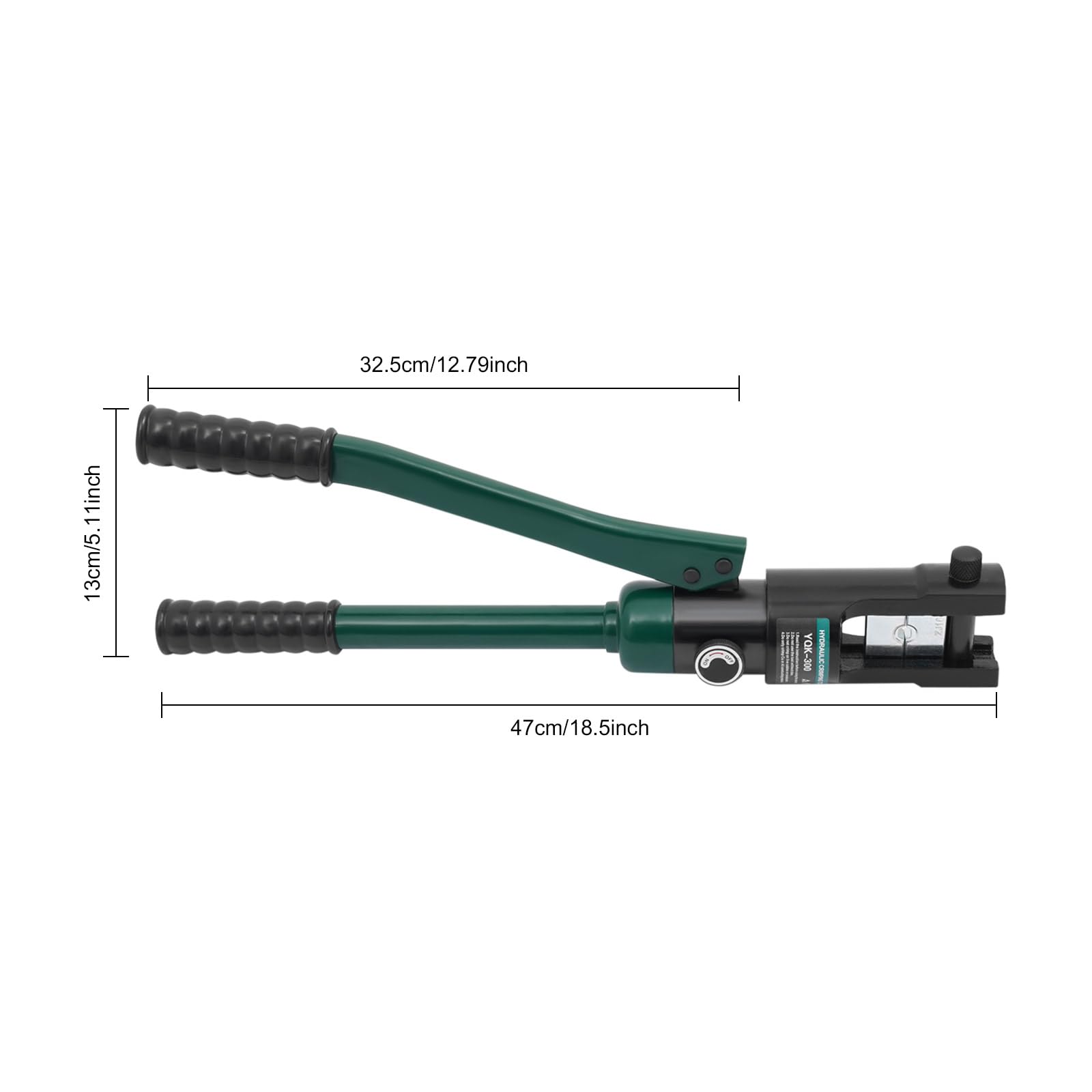 Hydrauliczne szczypce zaciskowe 120 KN z 11 matrycami 16-300 mm², szczypce zaciskowe do końcówek kablowych i rur – ręczne narzędzie do zaciskania do instalacji elektrycznej i przemysłu (zielone/czarne