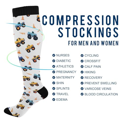 Wusikd Monster Trucks Traffic Compression Socks for Women and Men Circulation Long Socks for Athletic Running 14