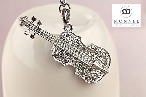Z601E Cute Big Sliver Music Violin Charm Keychain Key Ring