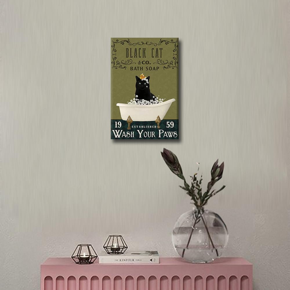Black Cat Canvas Framed Horse Farmhouse Wall Art - Funny Bathroom Decor - Ready to Hang - 24" H x 16" W, Animals-31, 60L x 40W cm - Image 4