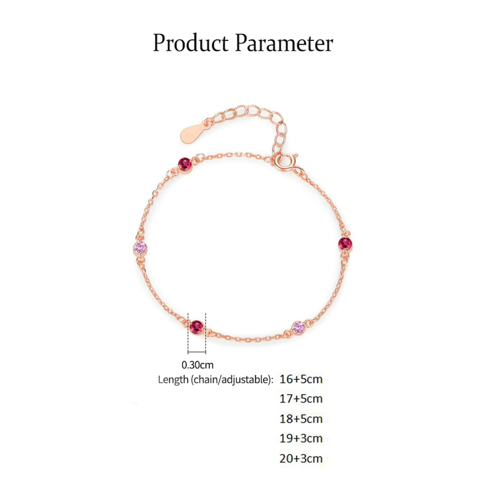 Pulseras Mujer de Oro Rosa de 9 Kilates / 14 Kilates / 18 Kilates, Redondo con Zafiro Rosa Creado y Rubí Creado, Cadena Extensible 16 CM + 5 CM, Pulseras Mujer de Oro Rosa