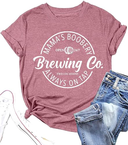 Image of Mama's Boobery Always on Tap Shirt for Women Funny Letter Print Breastfeeding Tee Tops Humor Mother's Day Shirt Gift