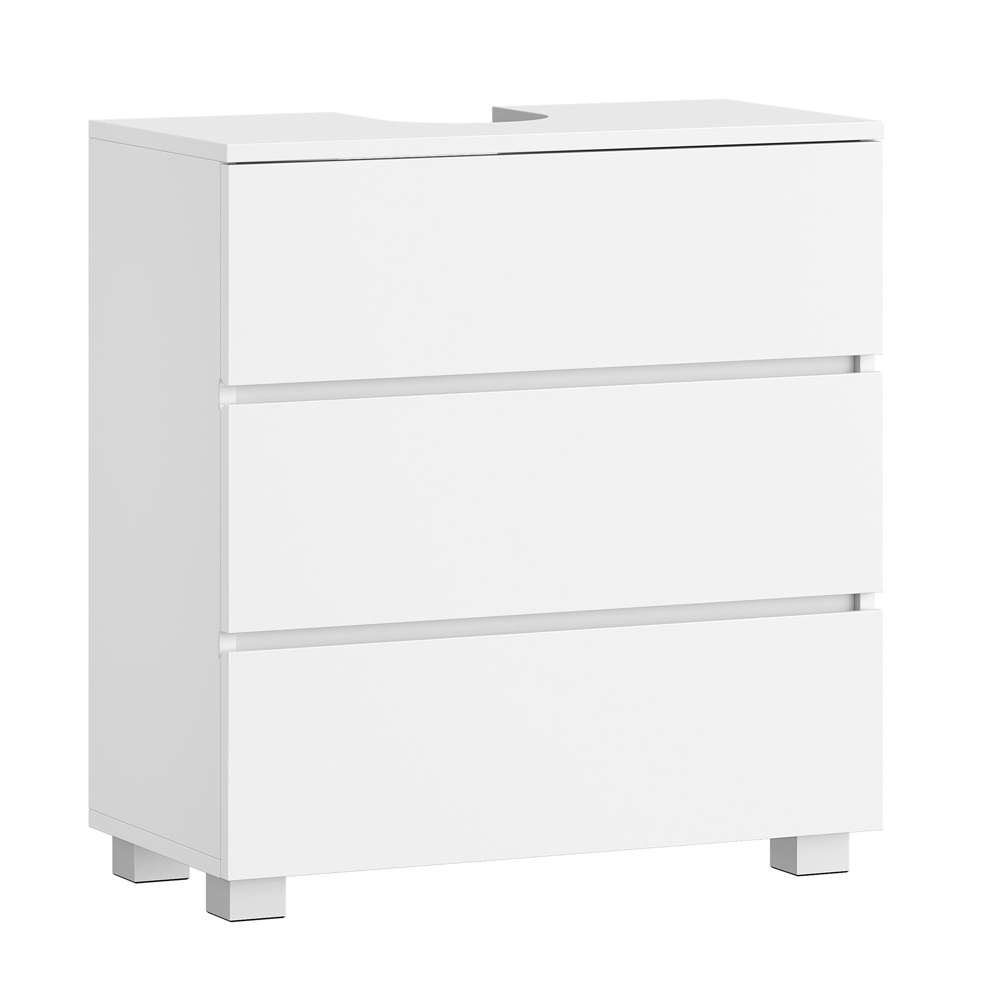 HEXCELEN Mueble Bajo Lavabo, Mueble Baño con 3 Cajones, Armario de Baño, con Patas Elevadas, para Lavabo Sin Reborde, Moderno, 30 x 60 x 63 cm, Blanco