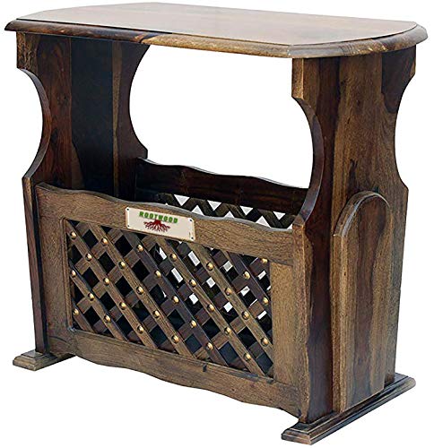 Image of Sheesham Wood Side Table with Magzine Holder for Living Room | Brown