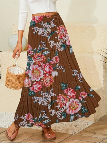Image of NASHALYLY Women's Chiffon Elastic High Waist Pleated A-Line Flared Maxi Skirts