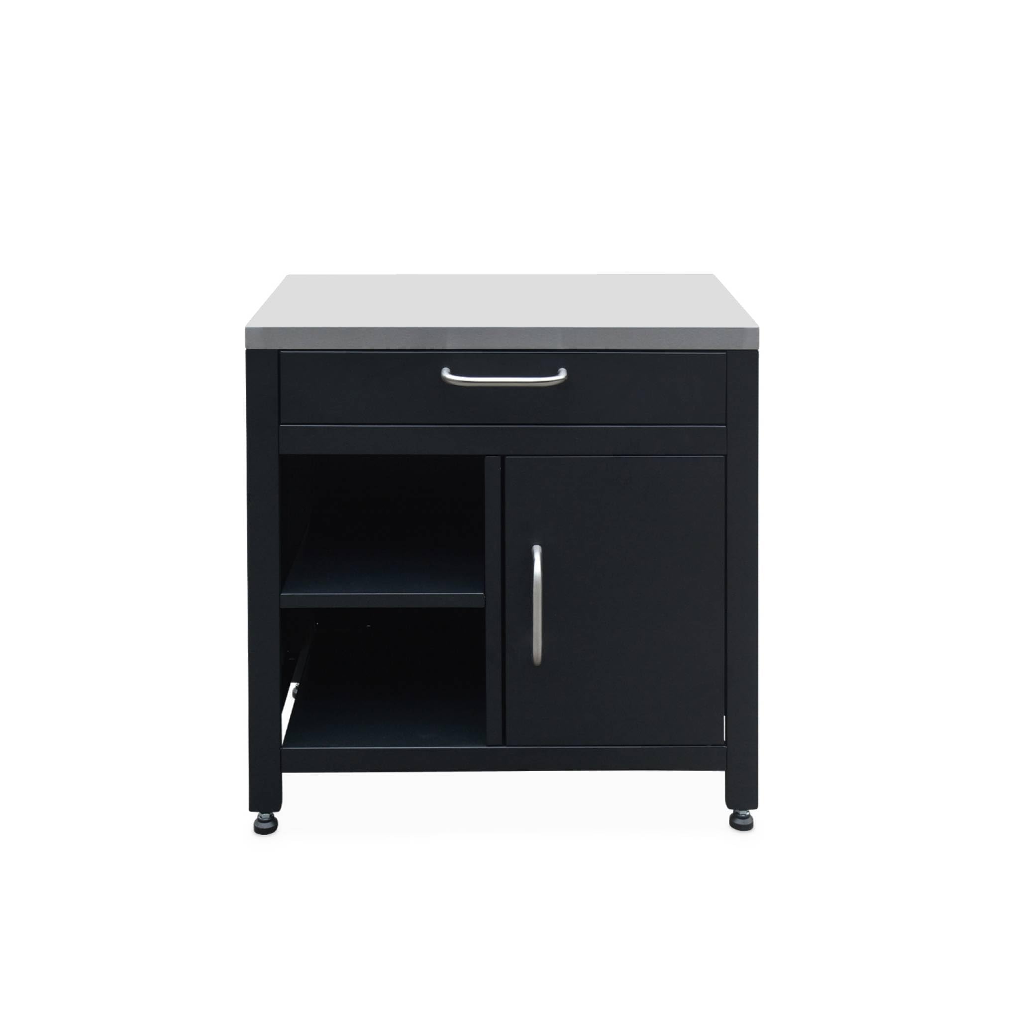 sweeek - Meuble de cuisine extérieure en acier L80cm avec 1 tiroir. 1 porte et 2 étagères de rangement